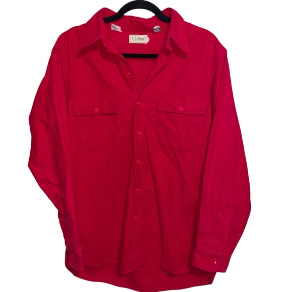 Vintage LL Bean Shirt Mens Size 16 1/2 Chamois Flannel Button Long Sleeve Red - Picture 1 of 12